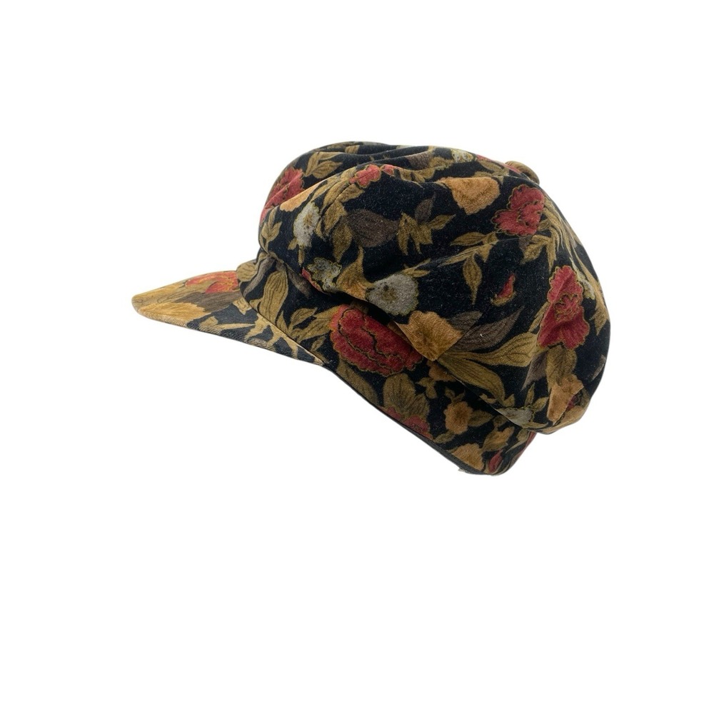 Vintage First Issue Liz Claiborne Baker Boy Hat Velvet Floral Newsboy Cap - Picture 6 of 8